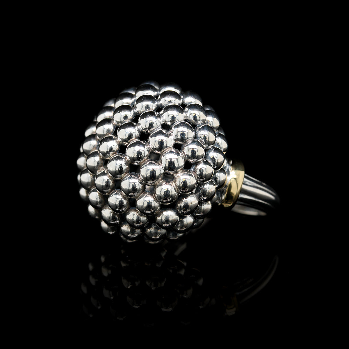 Lagos Sterling Silver and 18K Yellow Gold Estate Caviar Forever Dome Ring