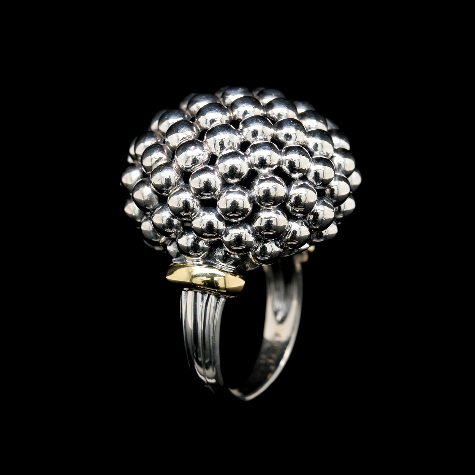 Lagos Sterling Silver and 18K Yellow Gold Estate Caviar Forever Dome Ring