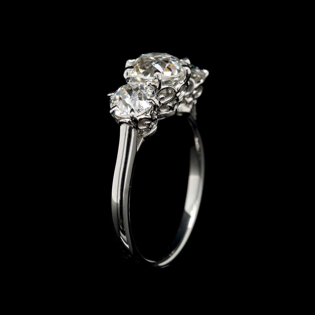 Vintage Style Platinum Estate Diamond Three Stone Ring