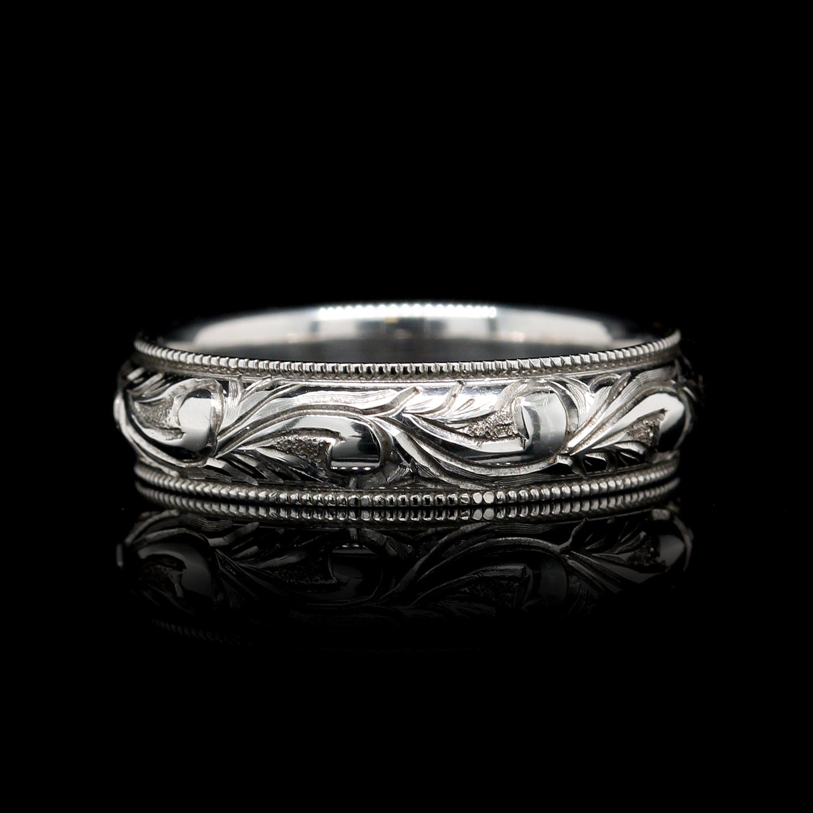 14K White Gold Estate Hand Engraved Band