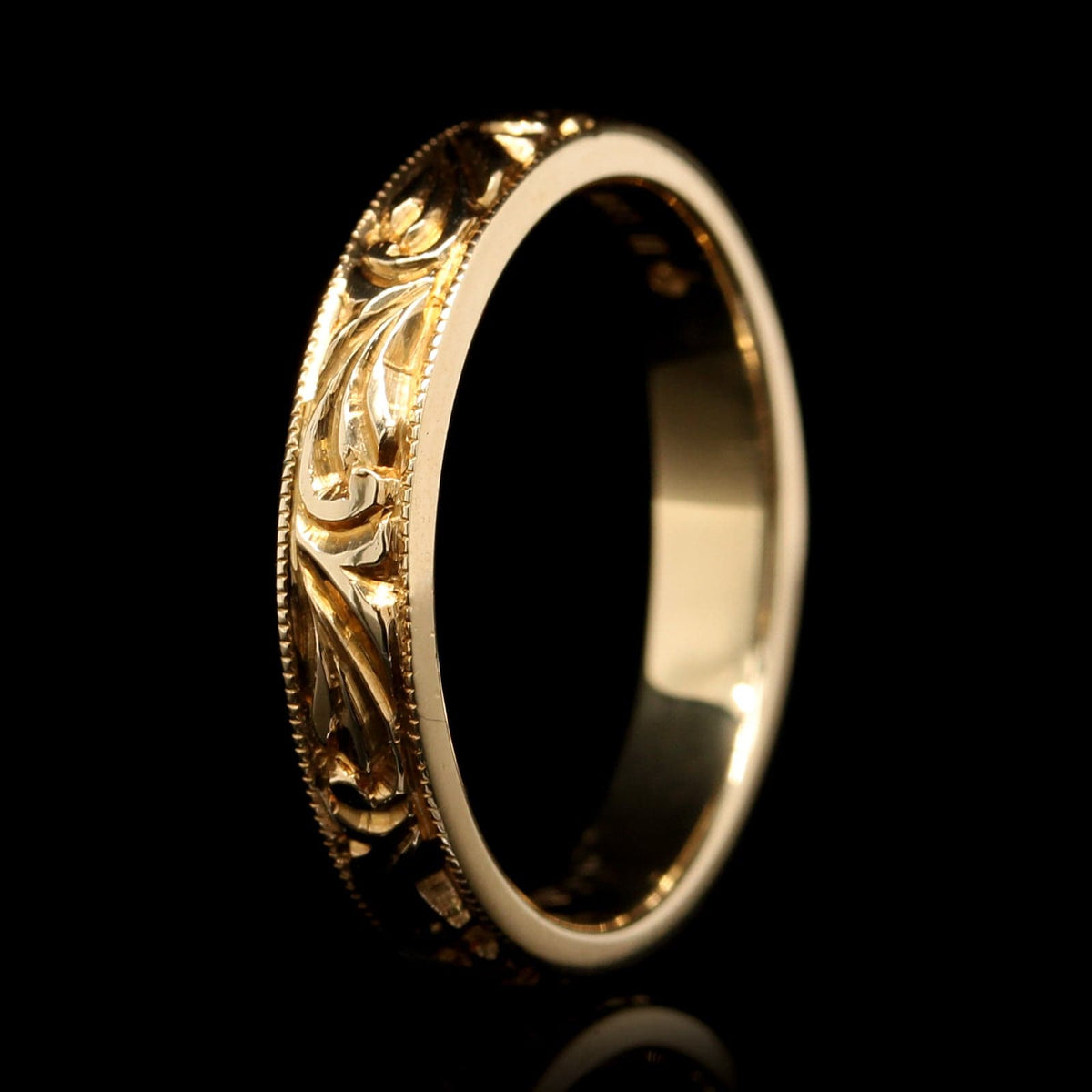 Jabel 18K Yellow Gold Estate Hand Engraved Band