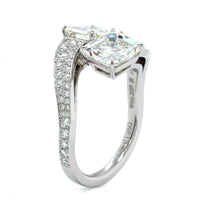 Platinum 2 Stone Asscher Cut Diamond Bypass Ring