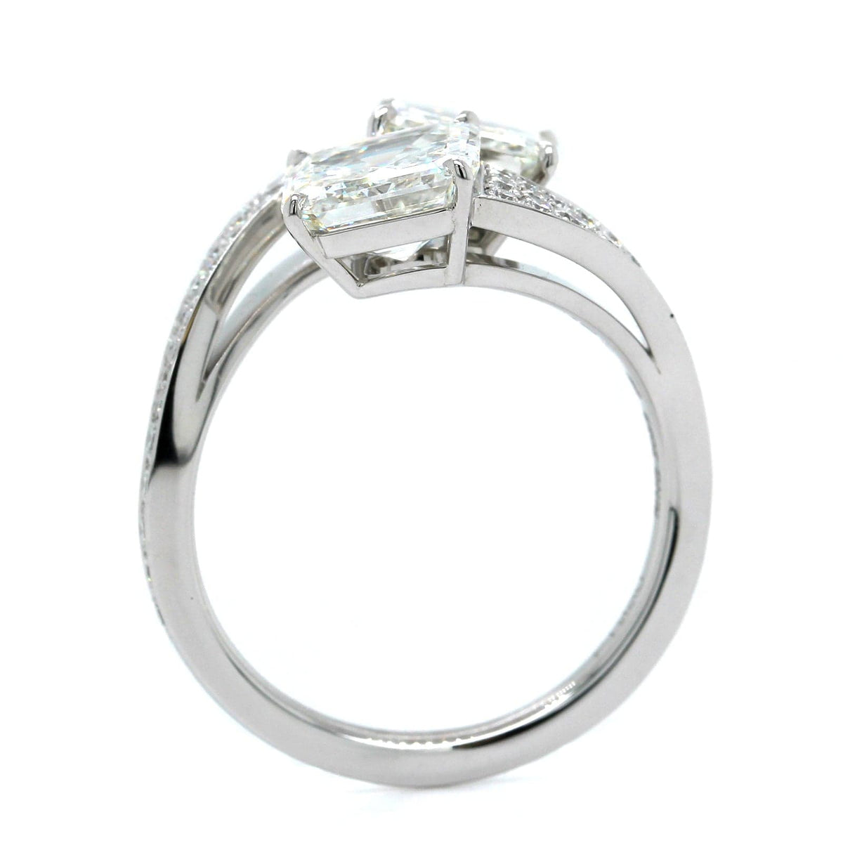 Platinum 2 Stone Asscher Cut Diamond Bypass Ring