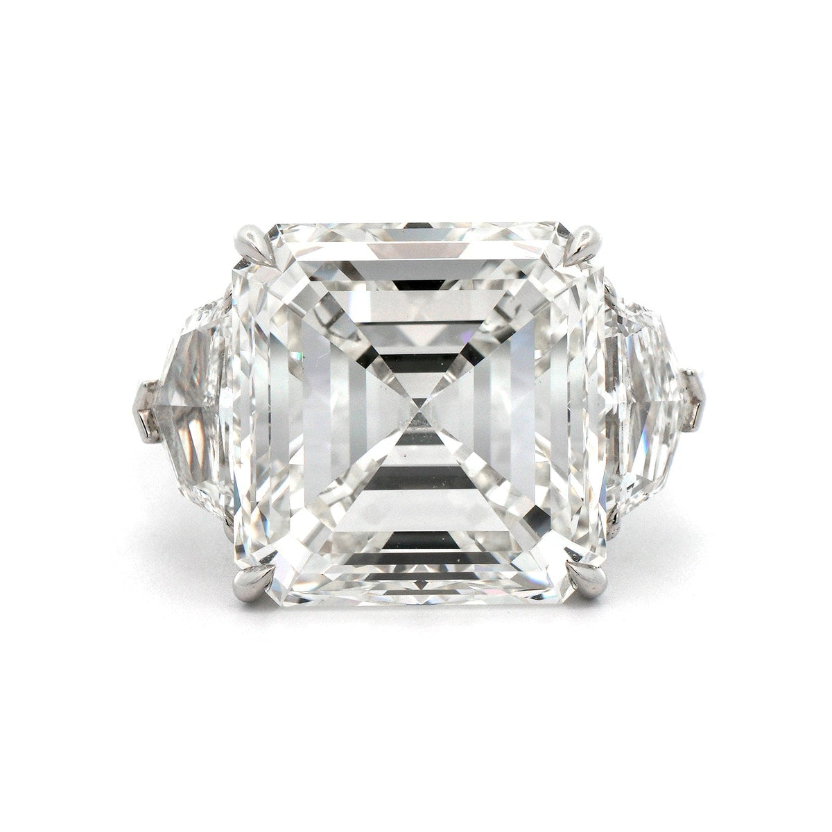 Platinum Asscher Cut Diamond 3 Stone Engagement Ring