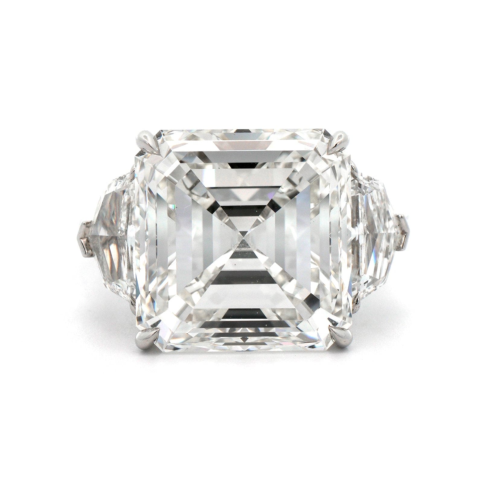 Platinum Asscher Cut Diamond 3 Stone Engagement Ring