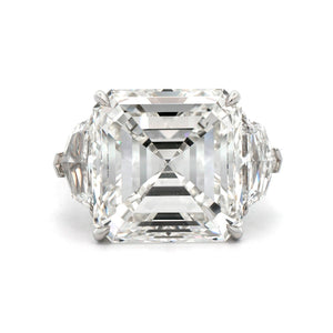 Platinum Asscher Cut Diamond 3 Stone Engagement Ring