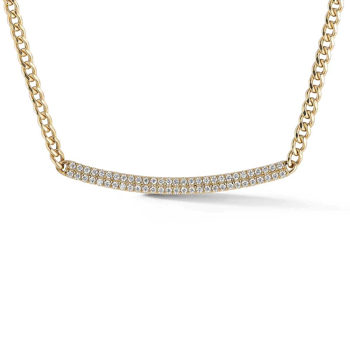 14K Yellow Gold Diamond Bar Cuban Chain