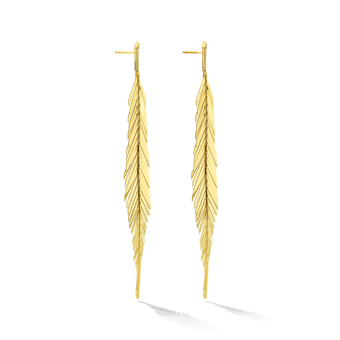 Cadar 18K Yellow Gold Large Feather Drop Earrings