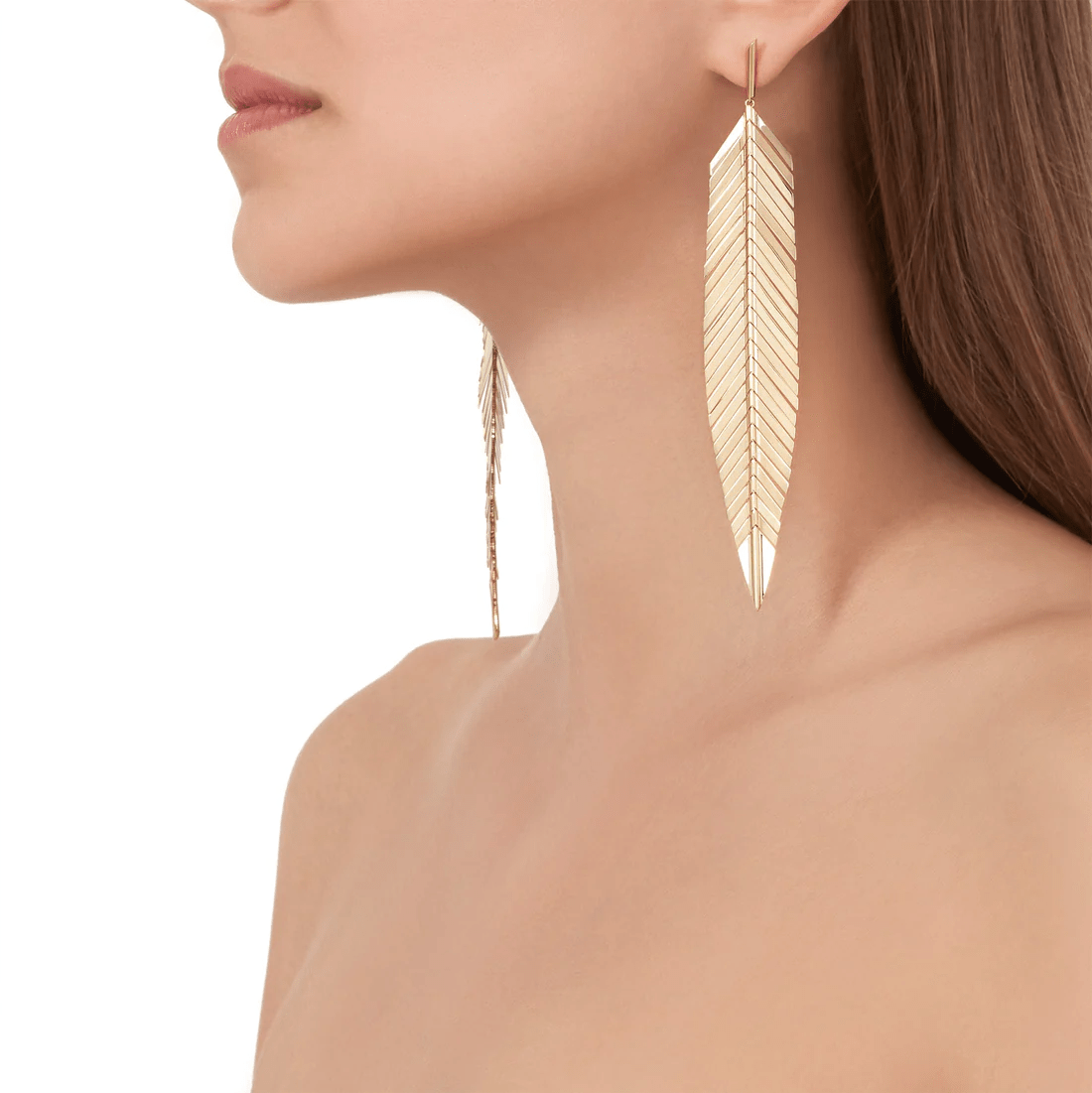 Cadar 18K Yellow Gold Large Feather Drop Earrings