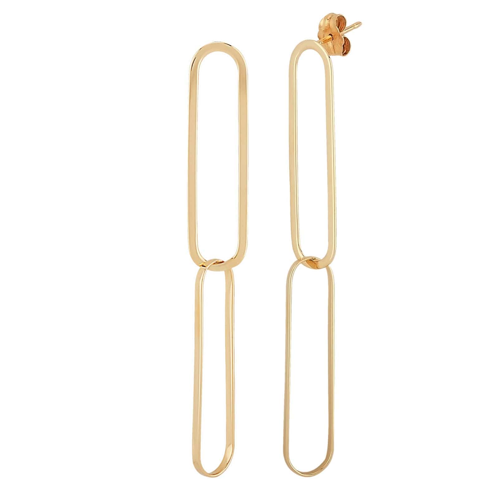 14K Yellow Gold Paperclip Drop Earrings