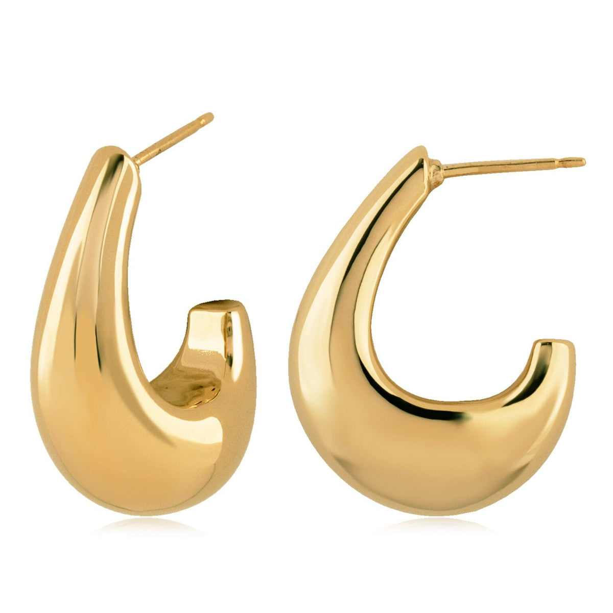 14K Yellow Gold Egg Shaped Hoop Earrings