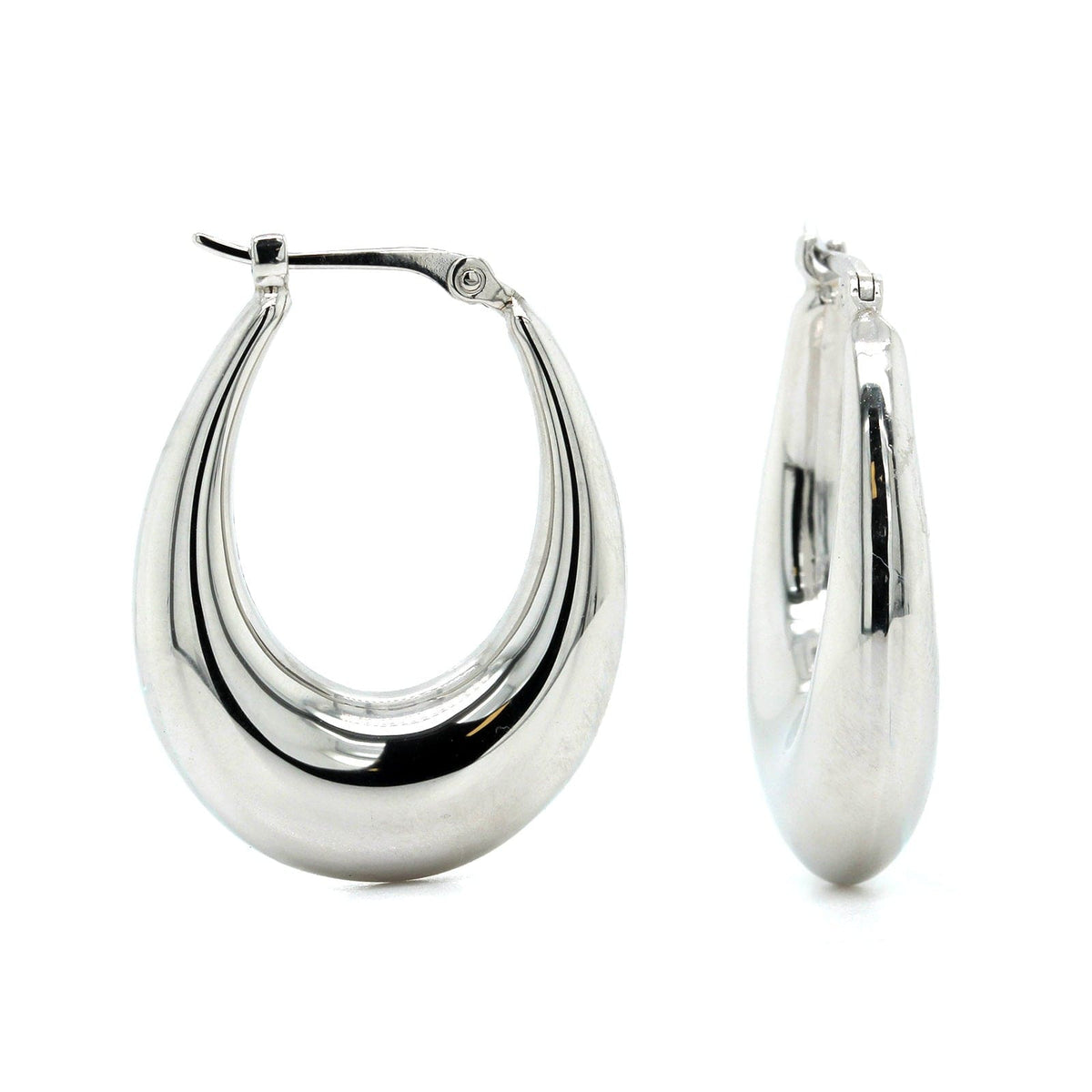 14K White Gold Medium Oval Hoop Earrings