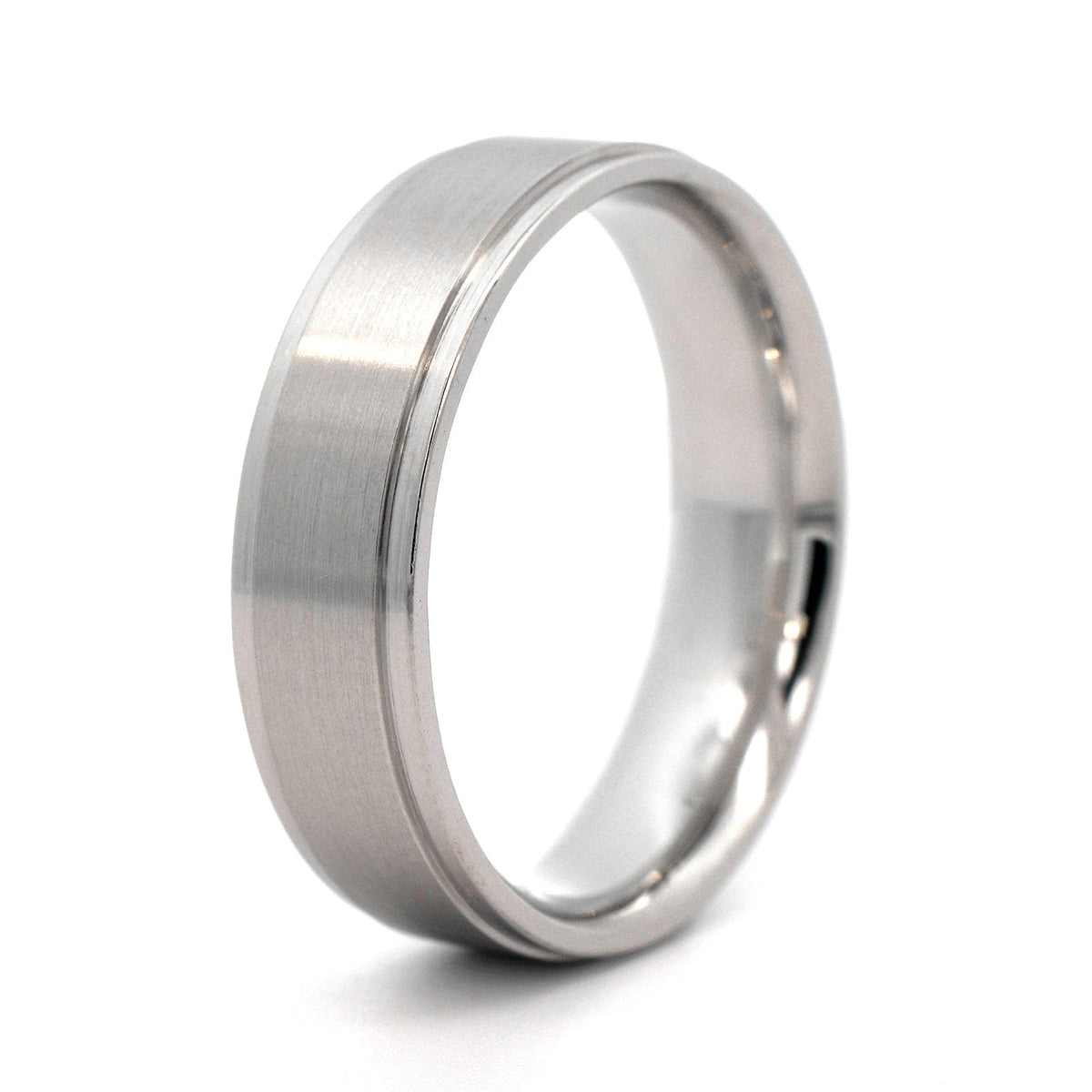 Platinum Narrow 6mm Polished Stepped Rails Wedding Band