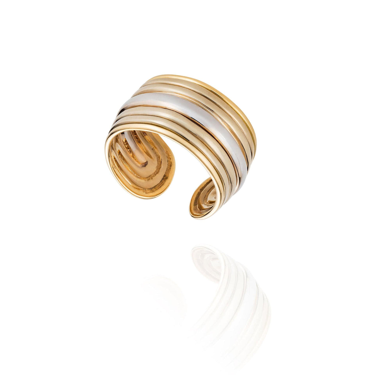 18K Yellow, Beige and White Gold Grooved Ring