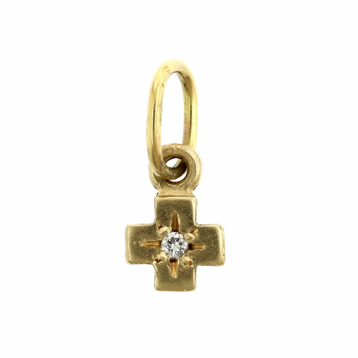 14K Yellow Gold Tiny Cross Diamond Charm