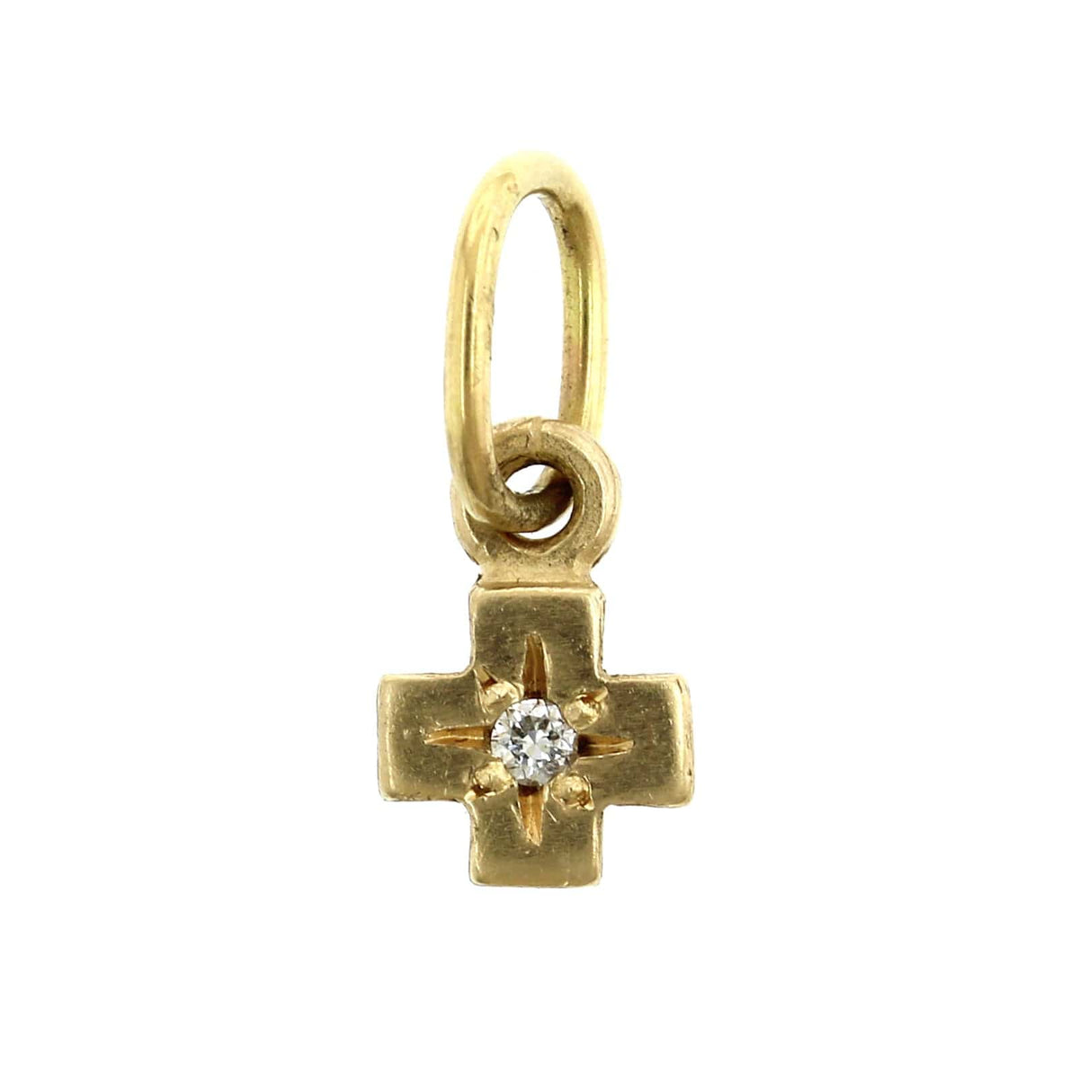 14K Yellow Gold Tiny Cross Diamond Charm