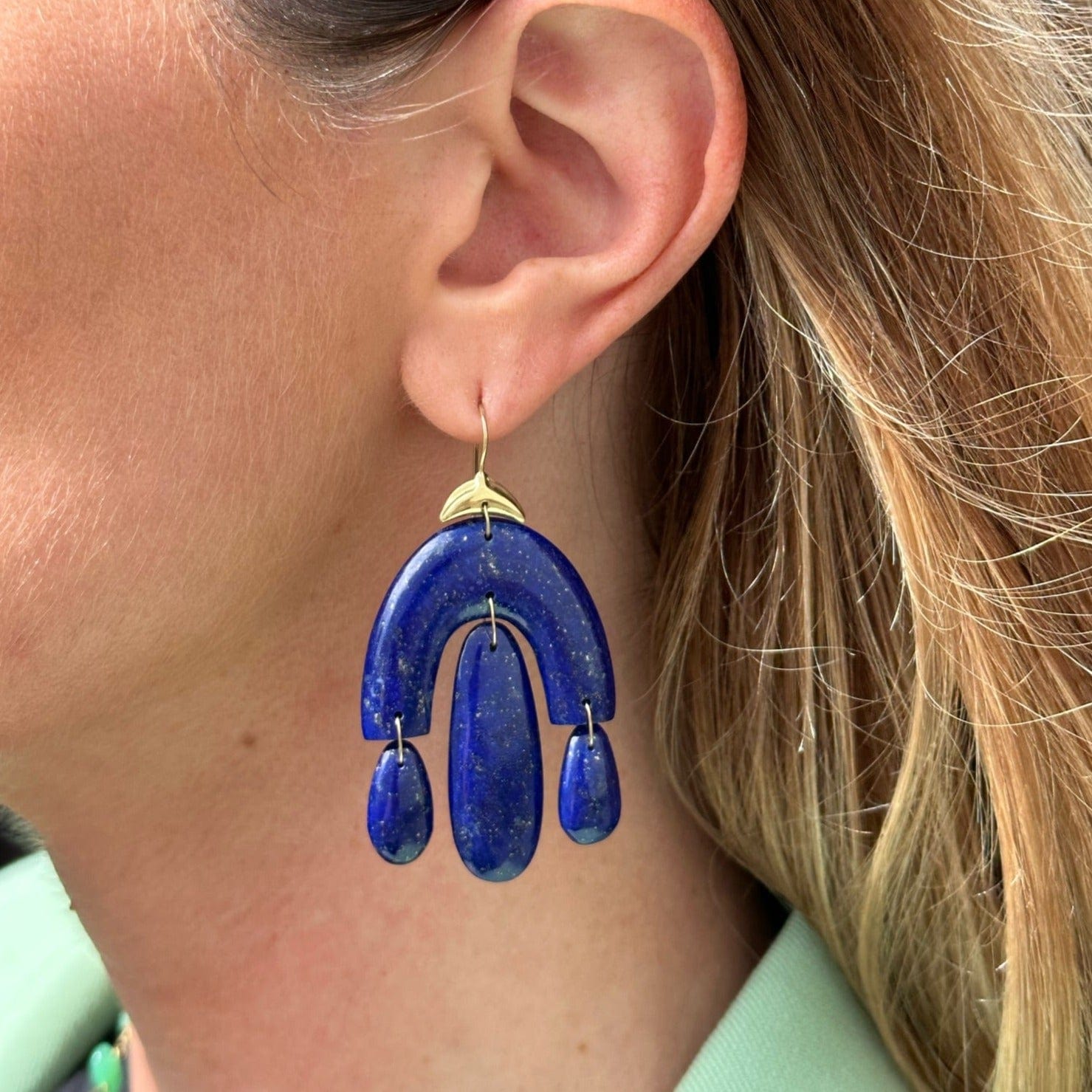 18K Yellow Gold Lapis Chandelier Drop Earrings