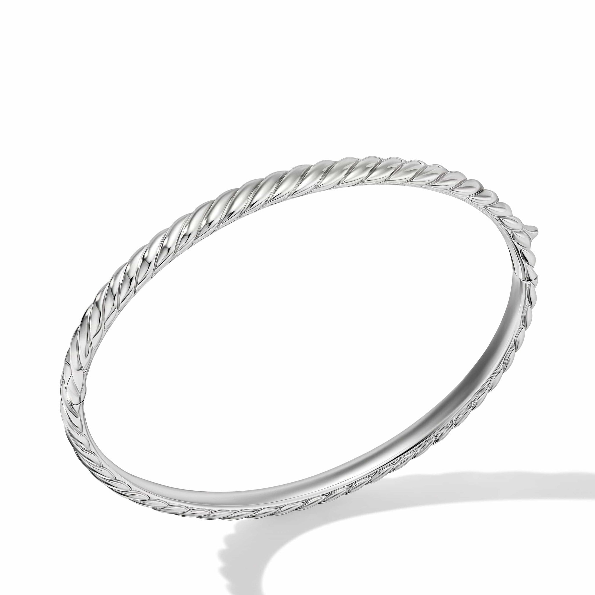 Sculpted Cable Bangle Bracelet in 18K White Gold, 4.6mm