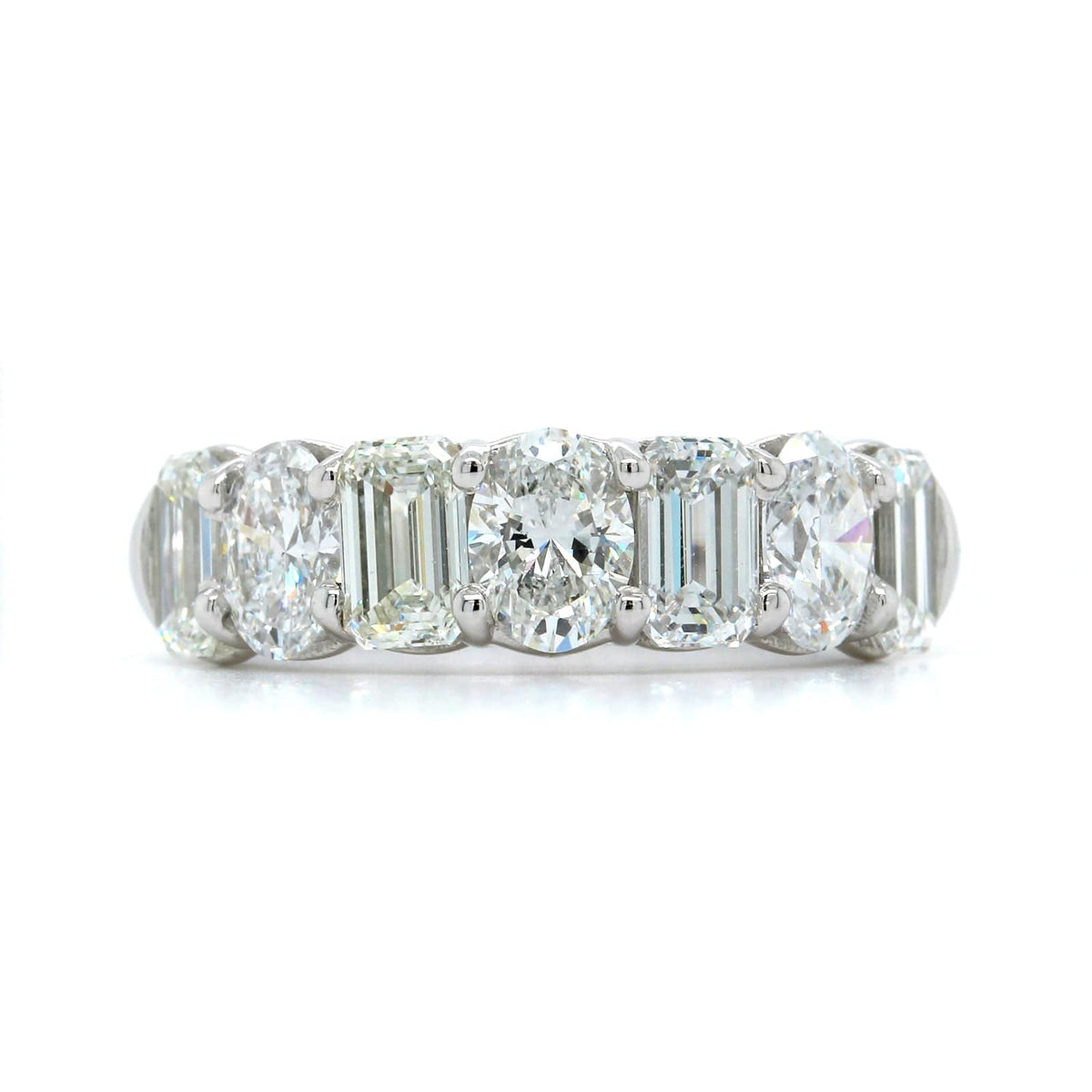 Platinum 7 Stone Oval and Emerald Cut Diamond Band