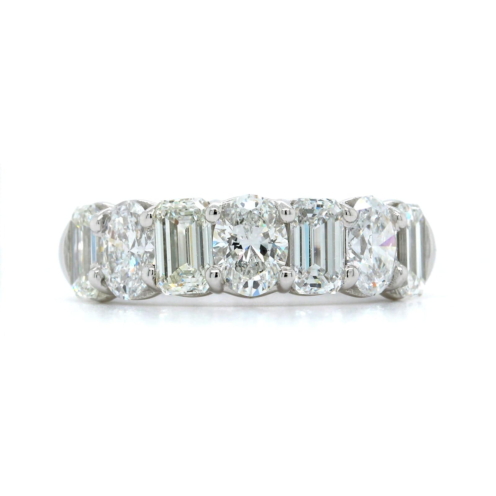 Platinum 7 Stone Oval and Emerald Cut Diamond Band