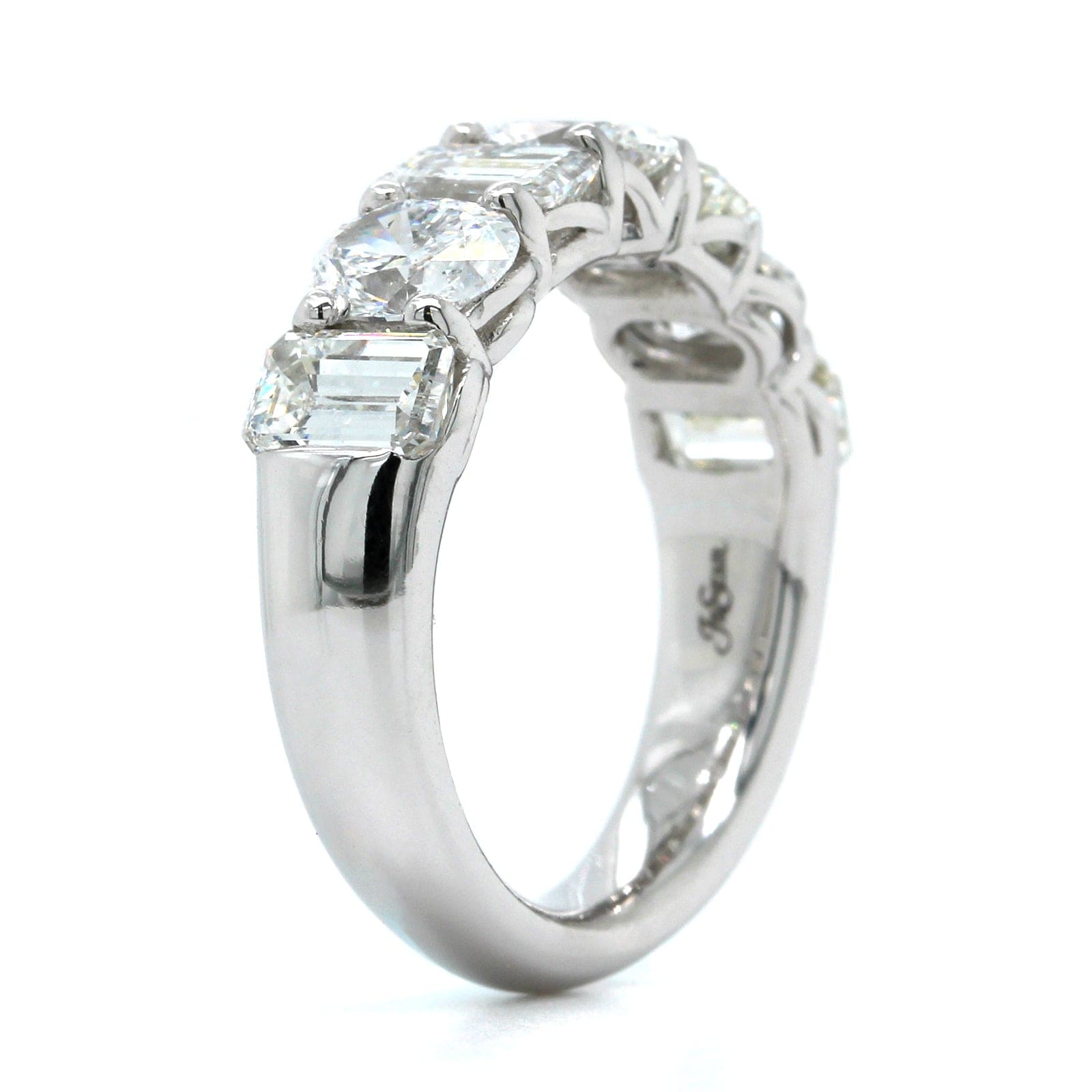 Platinum 7 Stone Oval and Emerald Cut Diamond Band