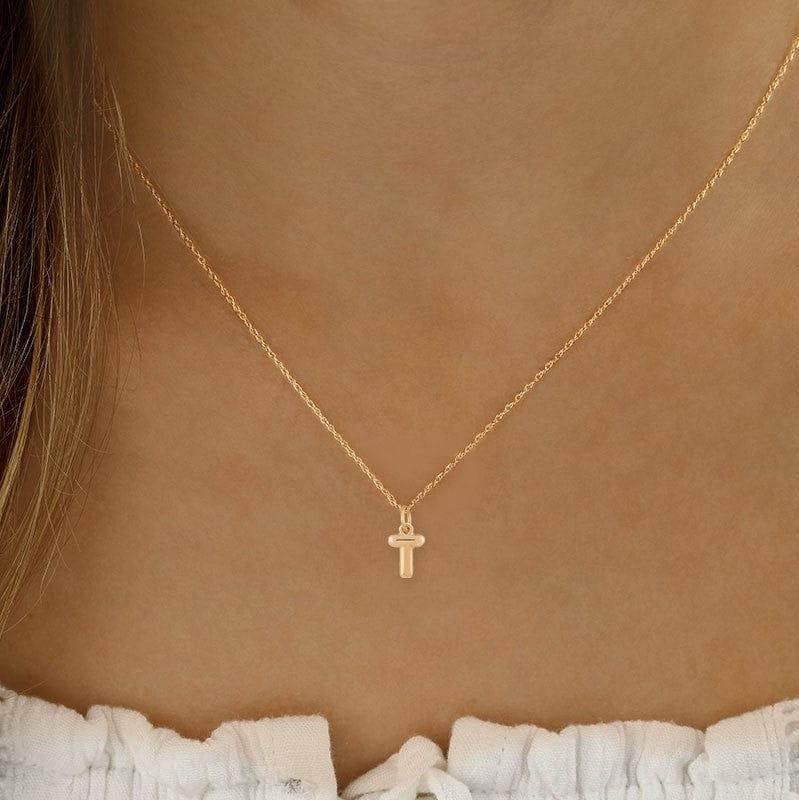 14K Yellow Gold 18" Initial "T" Pendant Necklace