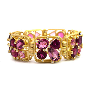 Suzy Landa 18K Yellow Gold Pink Tourmaline, Rubellite, and Diamond Bracelet