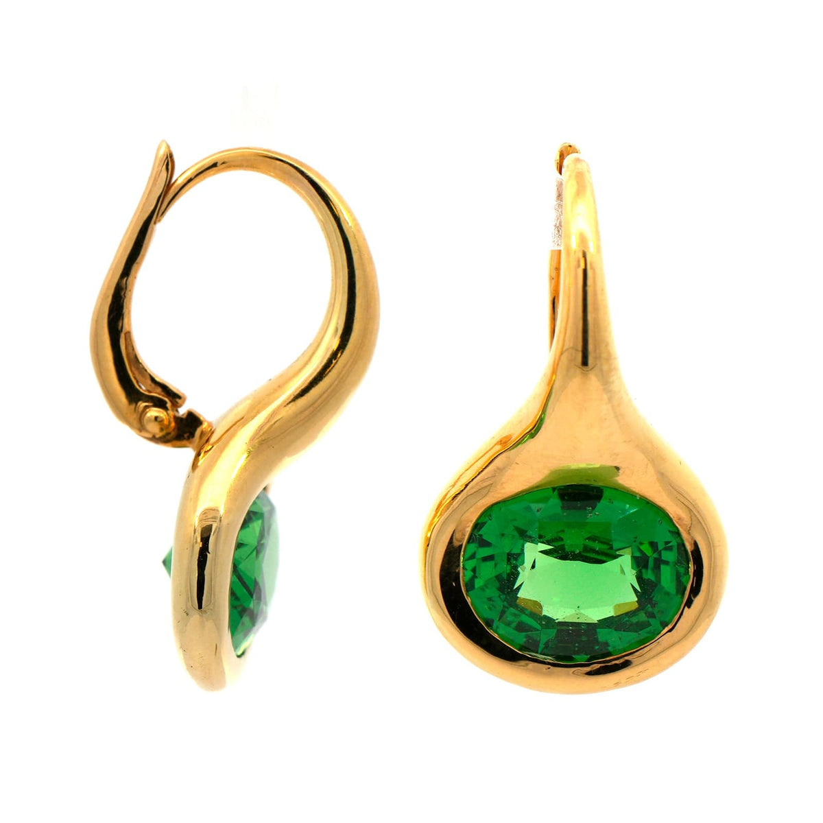 18K Yellow Gold Green Tsavorite Garnet Earrings