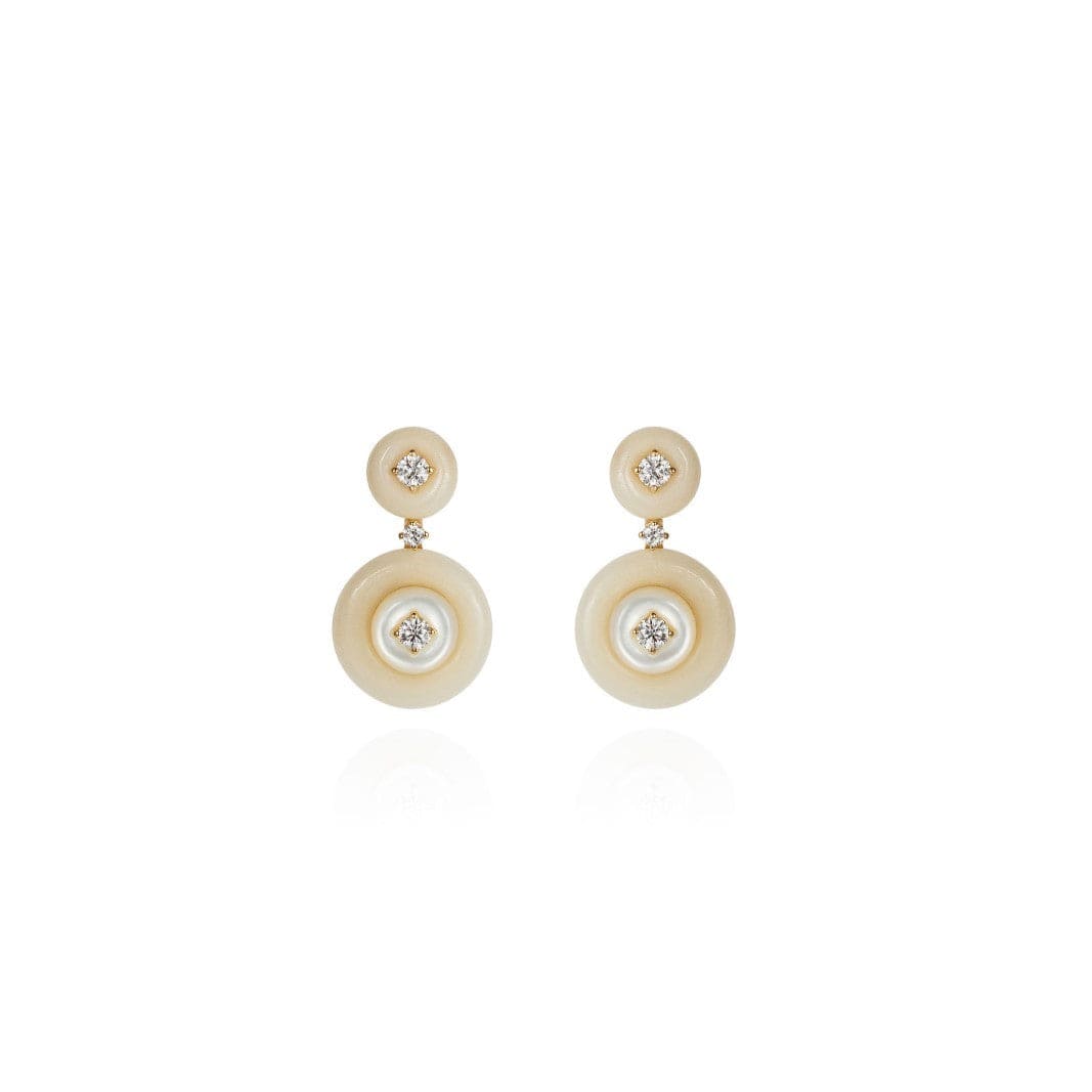 18K Yellow Gold Diamond and Mother of Pearl Small Signal Drop Earrings