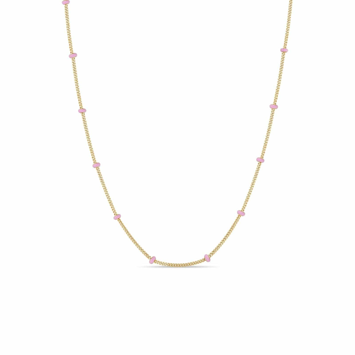 Zoe Chicco 14K Yellow Gold Pink Enamel Curb Satellite Chain Necklace