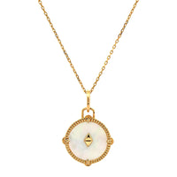 18K Yellow Gold Diamond and Mother of Pearl Compass Charm Necklace