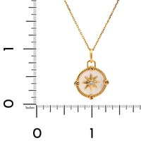 18K Yellow Gold Diamond and Mother of Pearl Compass Charm Necklace