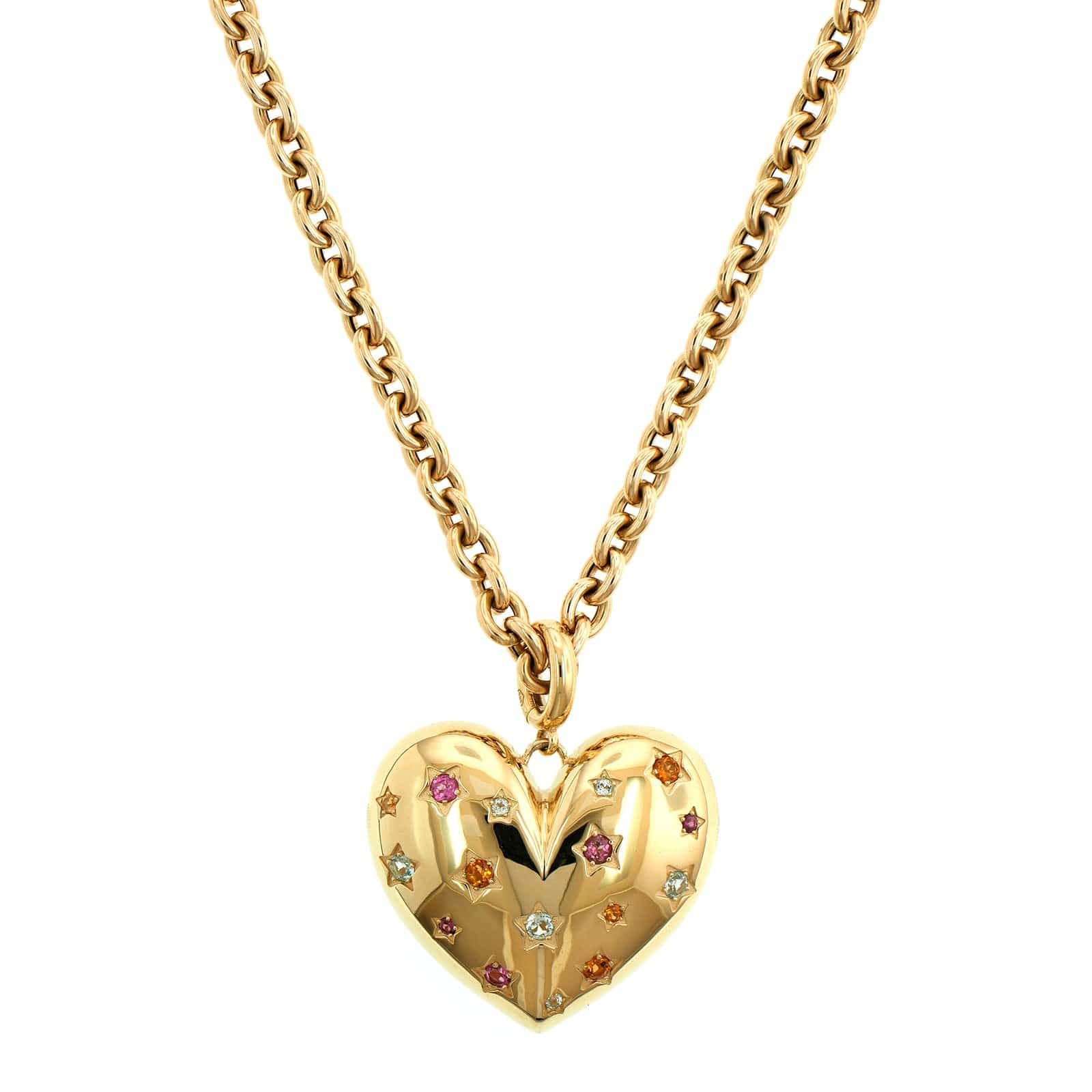 14K Yellow Gold & Tourmaline, Citrine, Topaz Heart Pendant Necklace