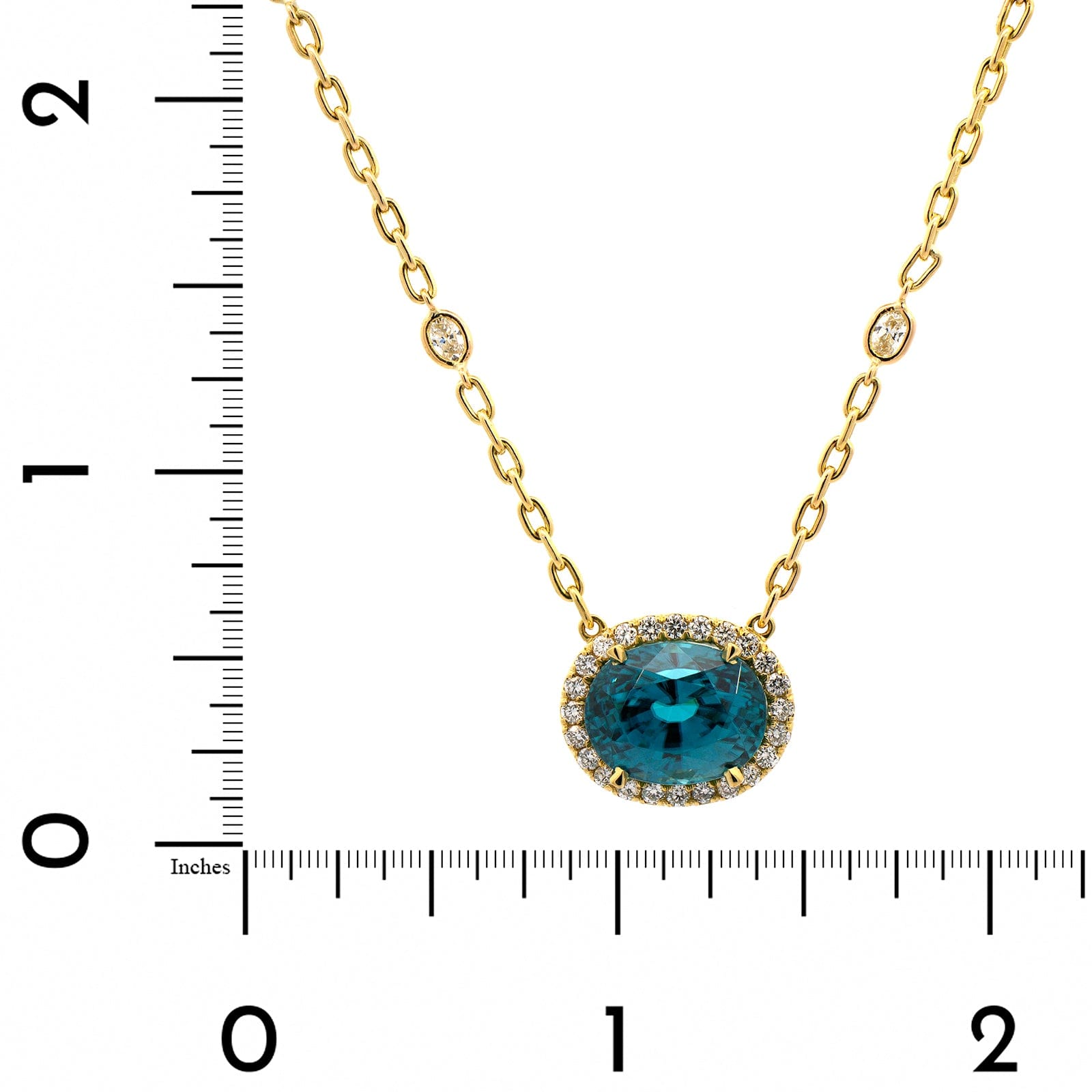 18K Yellow Gold Blue Zircon Diamond Halo Necklace