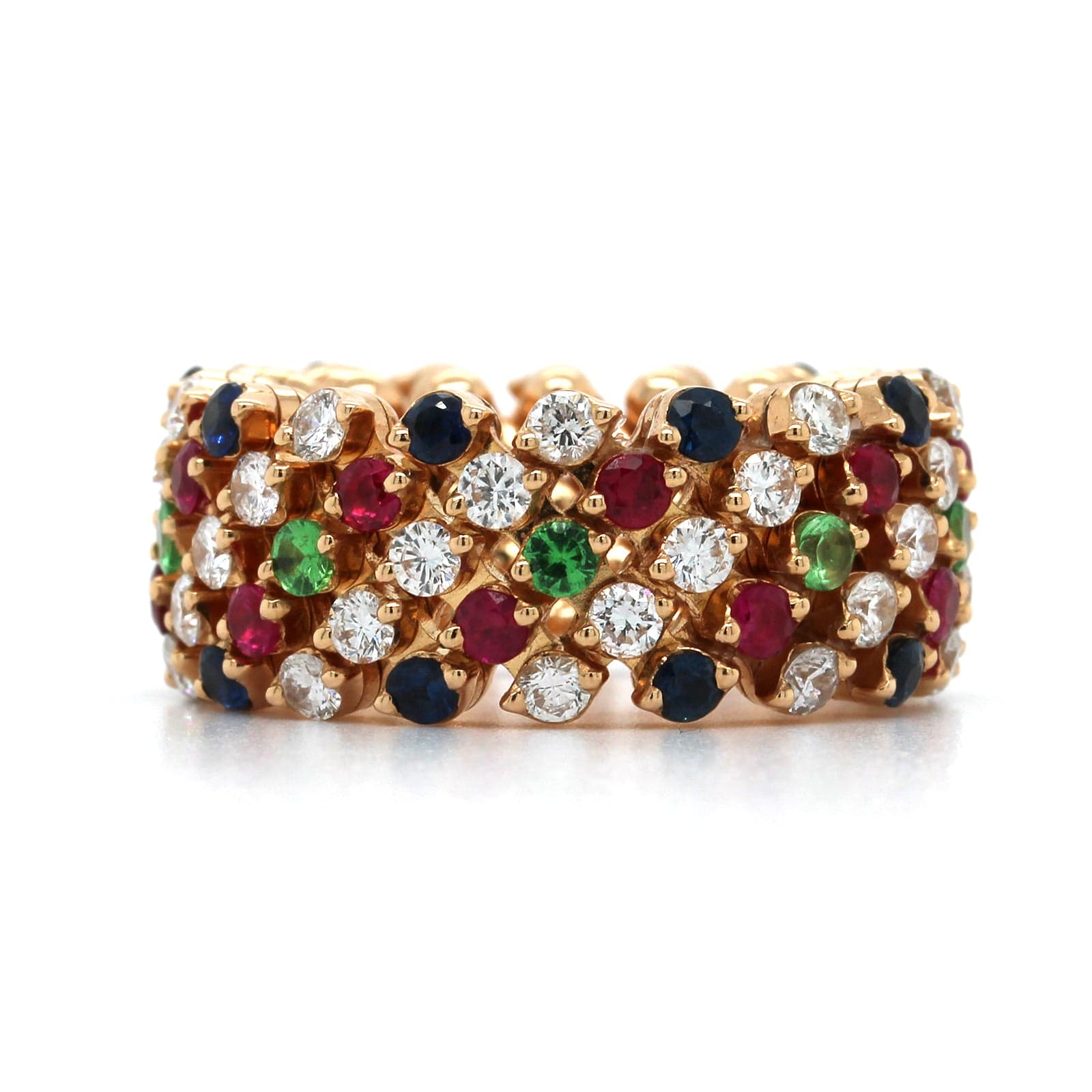 Yellow Gold 5 Row Adjustable Diamond and Multi-Gemstone Ring