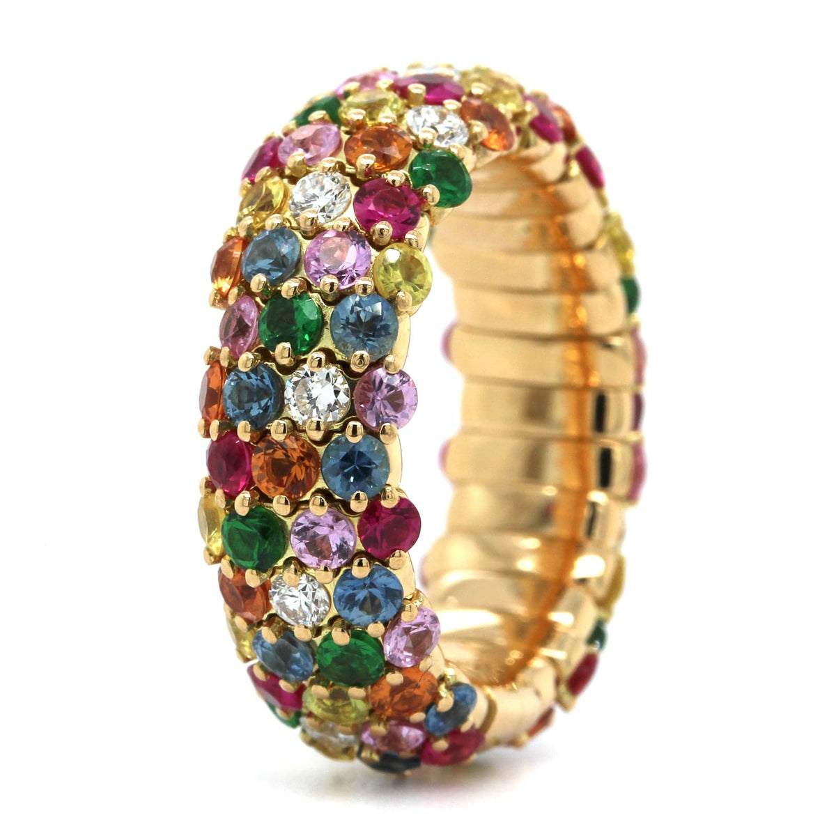 Zydo 18K Yellow Gold Alternating Diamond & Gemstone Stretch Ring