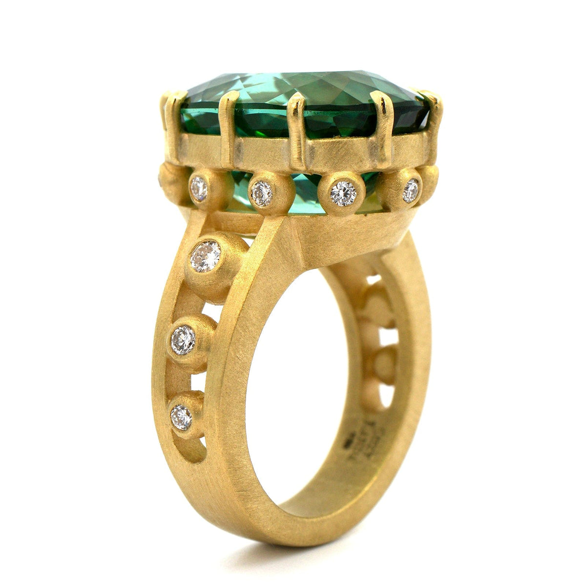 Suzy Landa 18K Yellow Gold Large Oval Tourmaline and Diamond Cocktail Ring