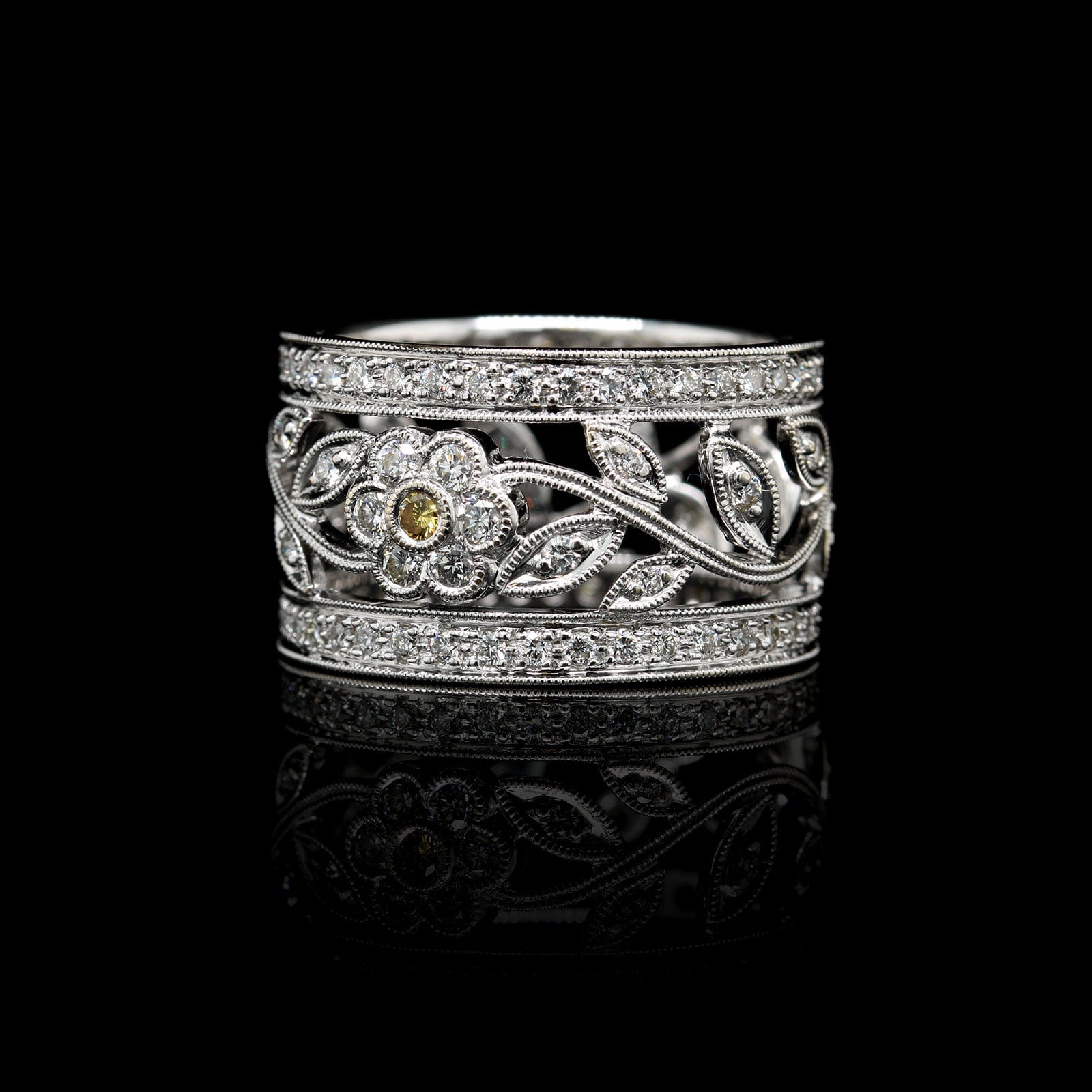 Simon G 18K White Gold Estate Diamond Flower Band