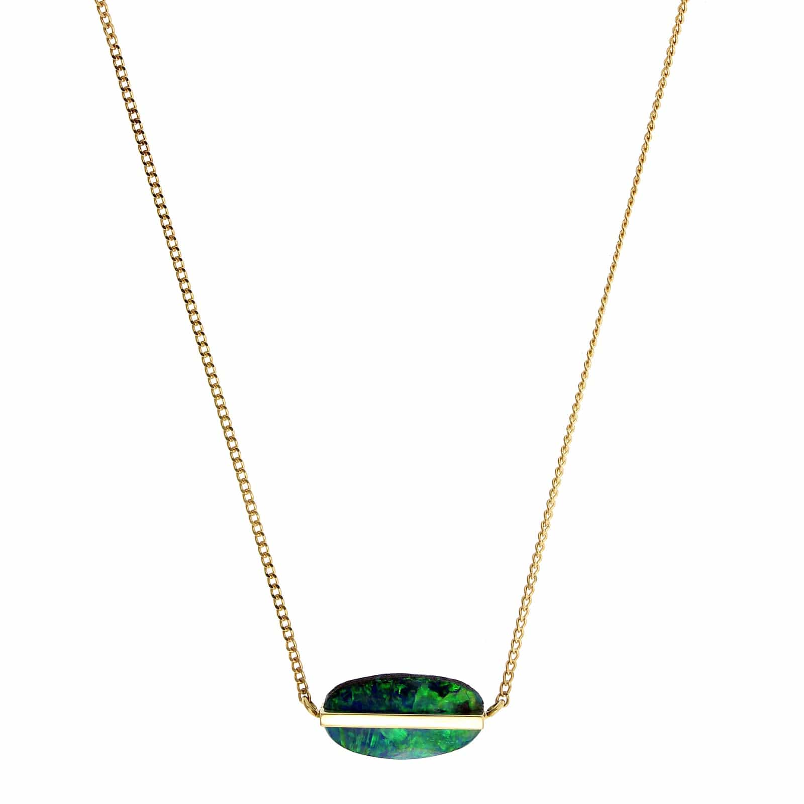 18K Yellow Gold Adjustable Black Opal Necklace