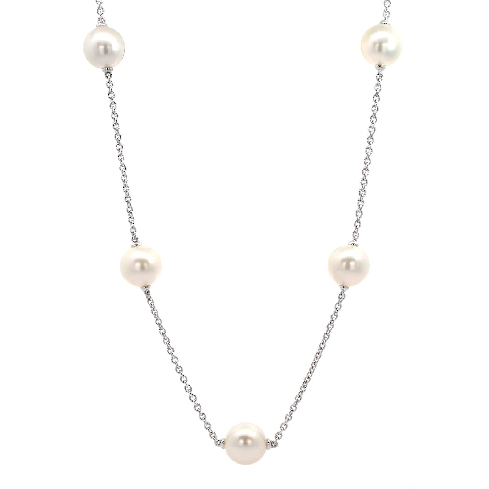 Mikimoto 18K White Gold and White South Sea Pearl Station Necklace