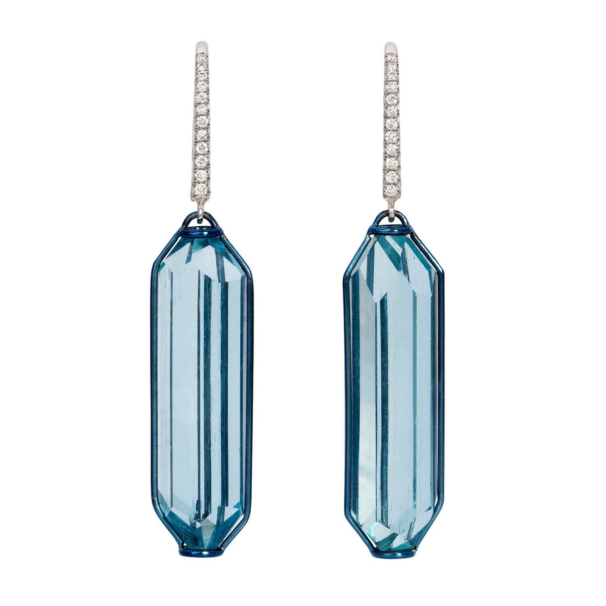 18K White Gold & Platinum Elongated Aquamarine Diamond Drop Earrings