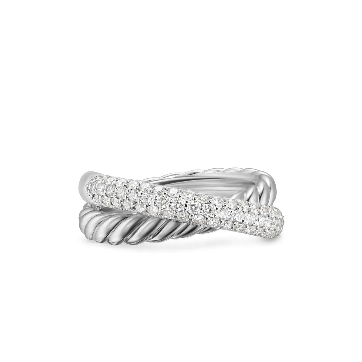 Crossover Two Row Ring Sterling Silver with Diamonds, 7.5mm