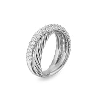 Crossover Two Row Ring Sterling Silver with Diamonds, 7.5mm