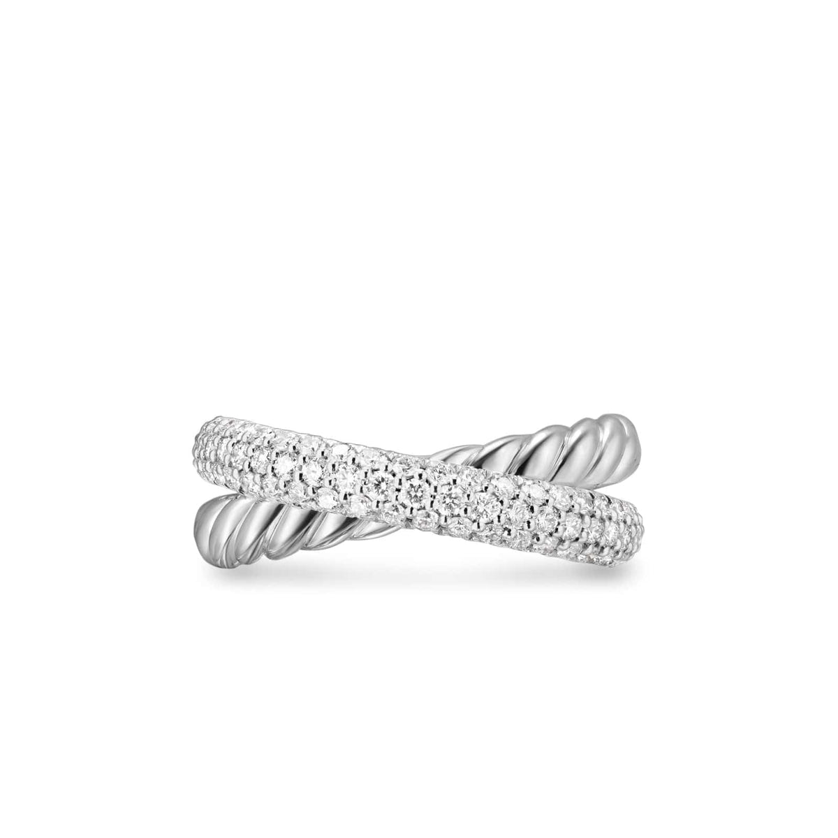 Crossover Two Row Ring Sterling Silver with Diamonds, 7.5mm