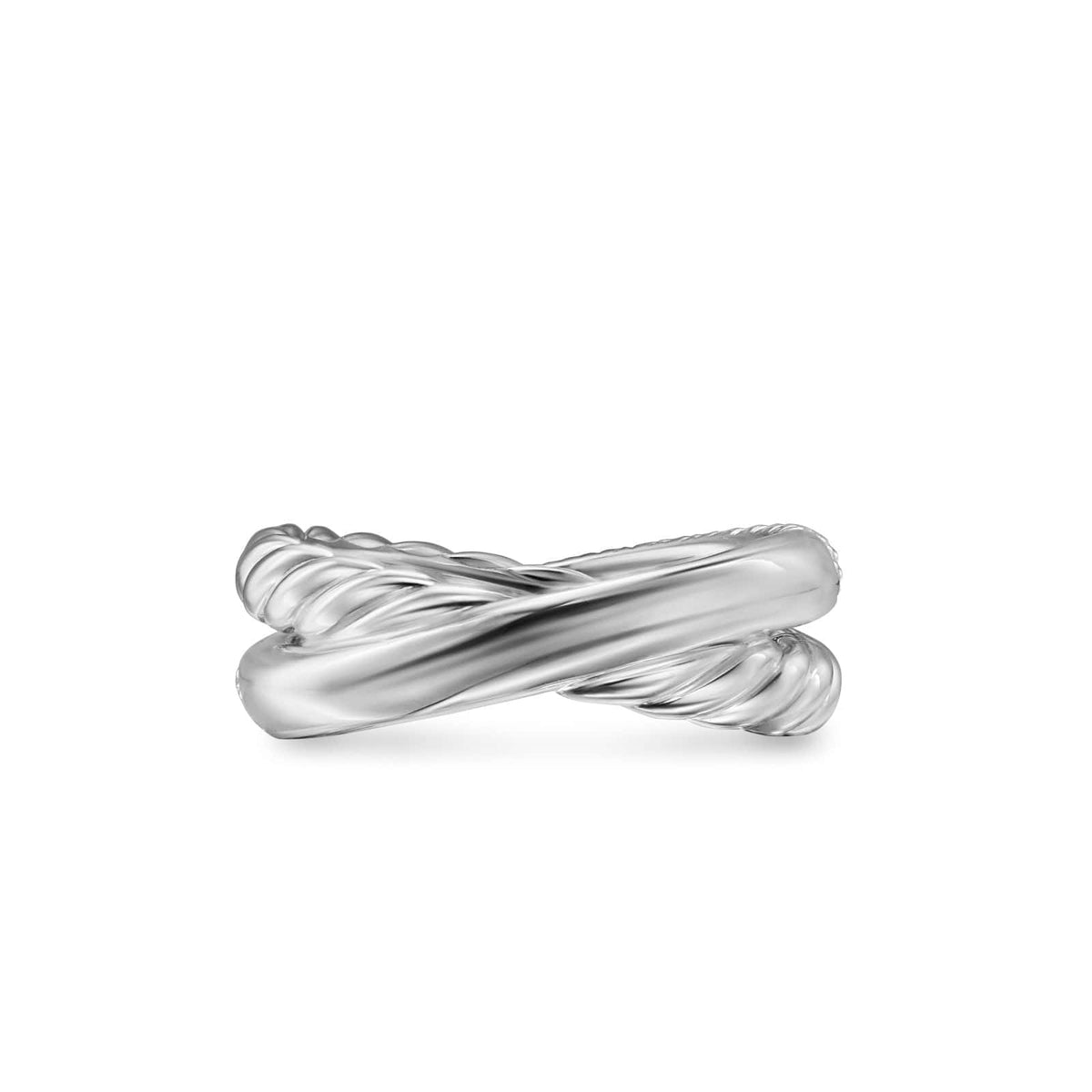 Crossover Two Row Ring Sterling Silver with Diamonds, 7.5mm