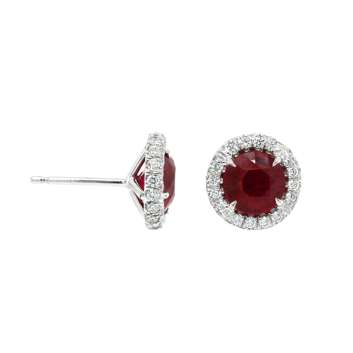 Platinum Ruby Diamond Halo Stud Earrings