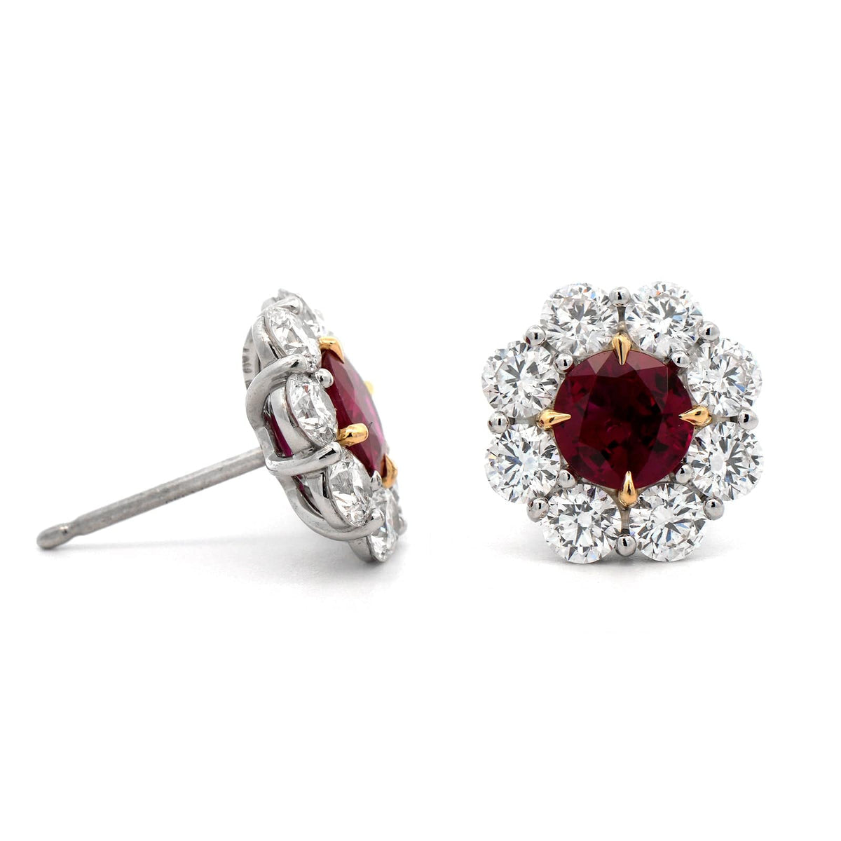 Platinum Ruby and Diamond Halo Stud Earrings