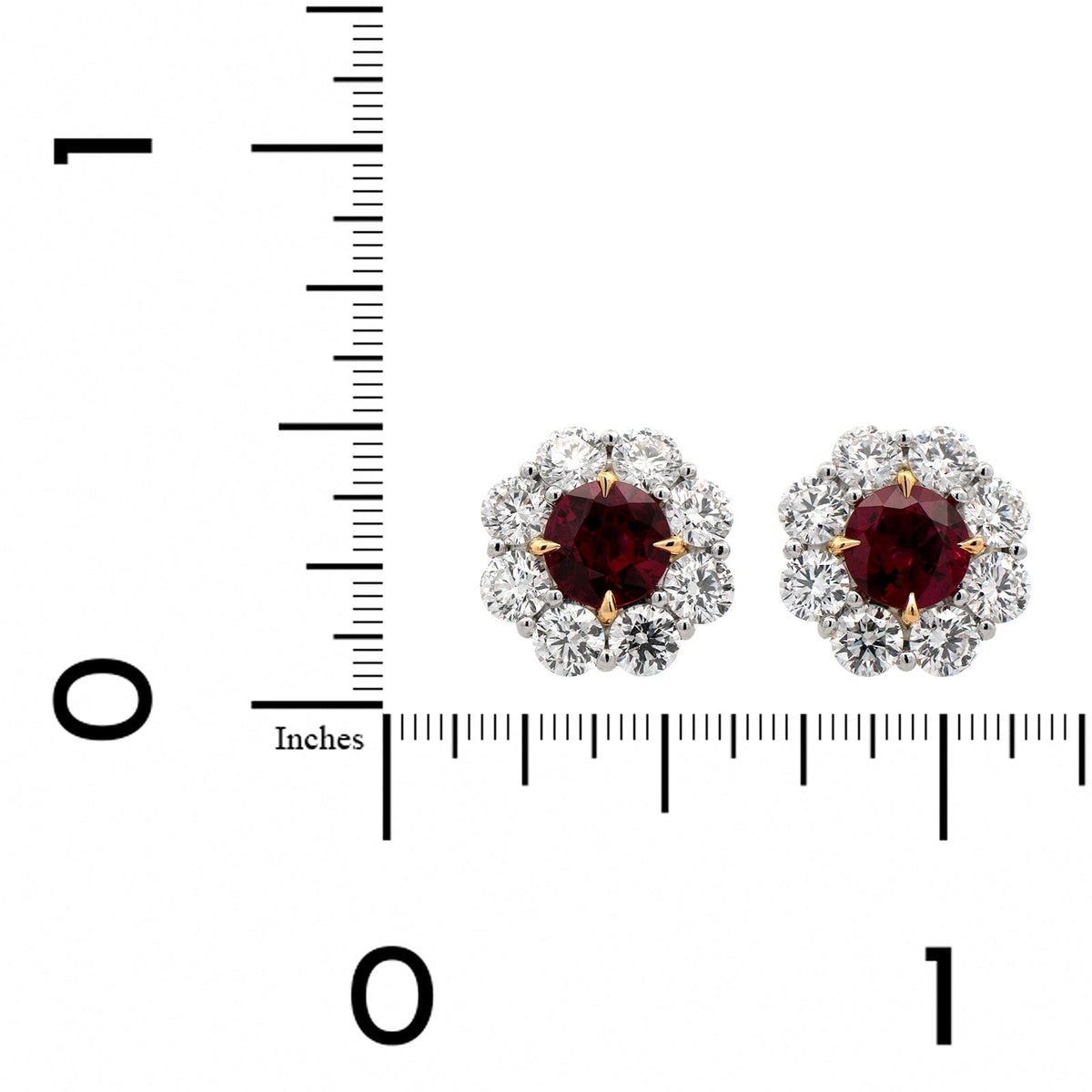 Platinum Ruby and Diamond Halo Stud Earrings