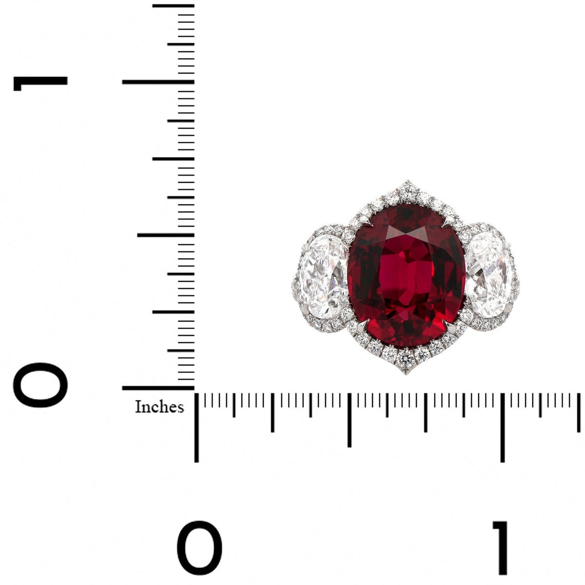 Bayco Platinum Oval Ruby and Diamond 3 Stone Ring