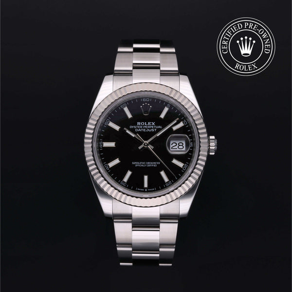 Rolex Certified Pre-Owned Datejust in Oyster, 41 mm, Stainless steel and white gold 126334 watch available at Long's Jewelers.